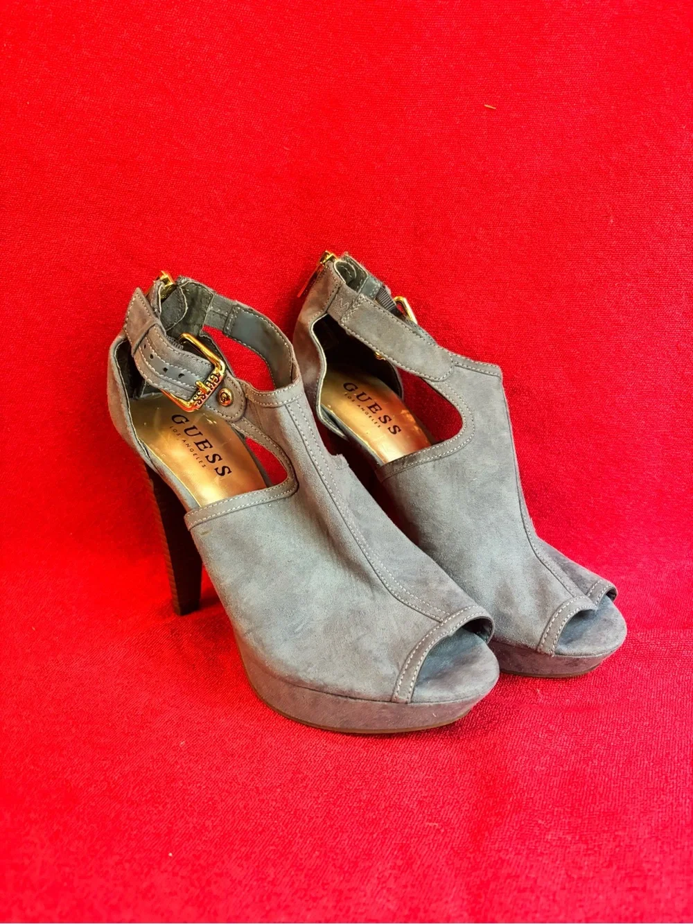 Michael Kors Black Suede High‑Heel Ankle Booties with Gold Trim